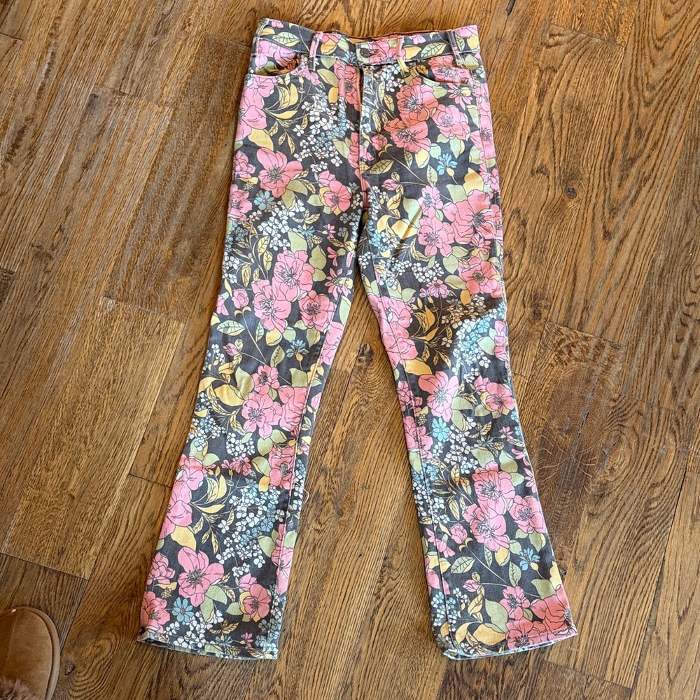 MOTHER Floral Pink and Green Women's Flare Jeans